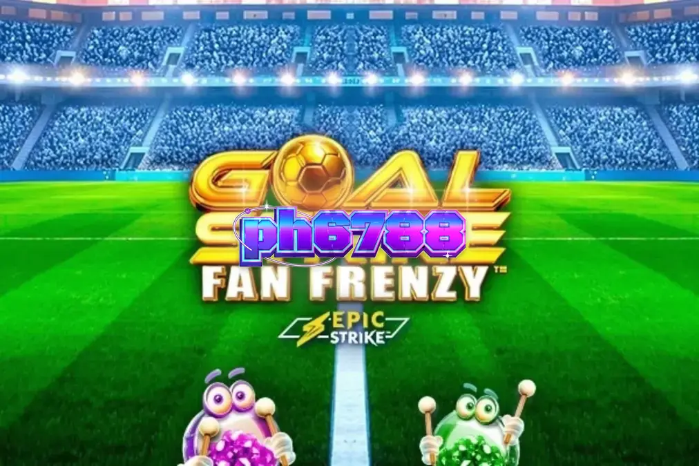 Makulay na interface ng Goal Strike Fan Frenzy slot na may temang football stadium.
